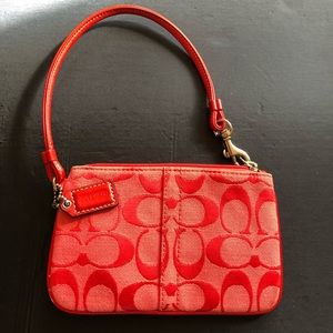 Coach wristlet clutch EUC red with leather details